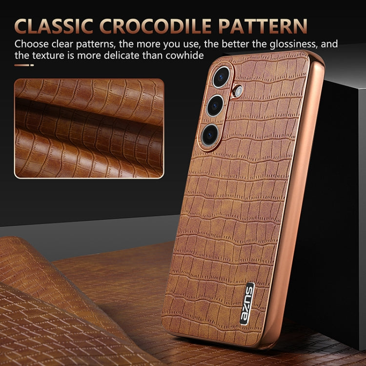 For Samsung Galaxy S24+ 5G AZNS Electroplated Frame Crocodile Texture Full Coverage Phone Case(Brown) - Galaxy S22+ 5G Cases by AZNS | Online Shopping South Africa | PMC Jewellery | Buy Now Pay Later Mobicred