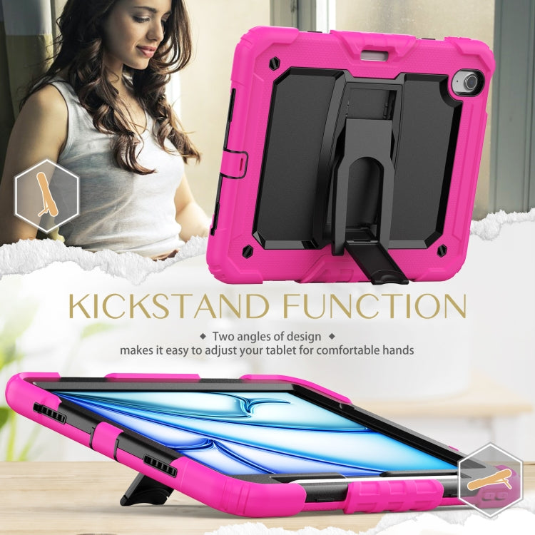 For iPad Air 11 2024 Silicone Hydric PC Tablet Case with Shoulder Strap & Holder(Rose Red) - iPad Air 11 2024 Cases by PMC Jewellery | Online Shopping South Africa | PMC Jewellery | Buy Now Pay Later Mobicred