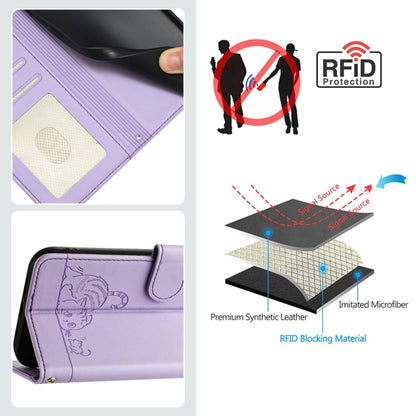 For Blackview A52 Cat Rat Embossed Pattern RFID Leather Phone Case with Lanyard(Purple) - More Brand by PMC Jewellery | Online Shopping South Africa | PMC Jewellery | Buy Now Pay Later Mobicred