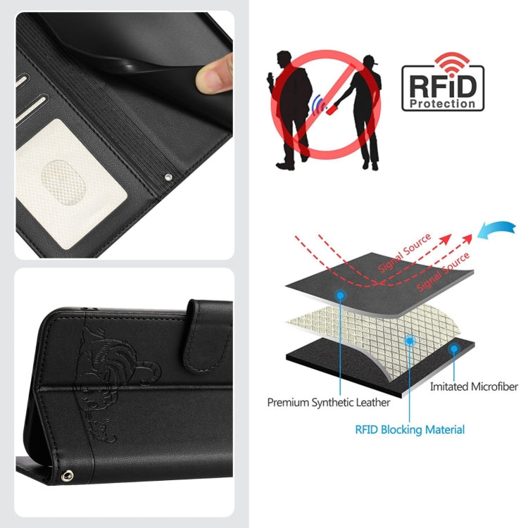 For Blackview A53 Cat Rat Embossed Pattern RFID Leather Phone Case with Lanyard(Black) - More Brand by PMC TechLife | Online Shopping South Africa | PMC TechLife | Buy Now Pay Later Mobicred