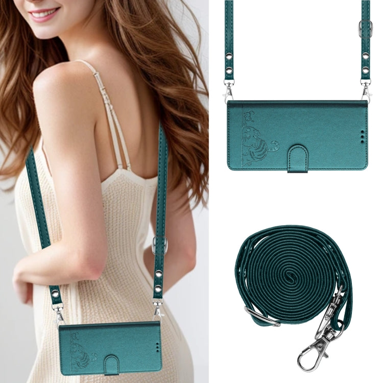 For Blackview Color 8 Cat Rat Embossed Pattern RFID Leather Phone Case with Lanyard(Peacock Green) - More Brand by PMC TechLife | Online Shopping South Africa | PMC TechLife | Buy Now Pay Later Mobicred