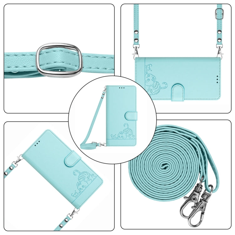 For Blackview Shark 8 Cat Rat Embossed Pattern RFID Leather Phone Case with Lanyard(Mint Green) - More Brand by PMC TechLife | Online Shopping South Africa | PMC TechLife | Buy Now Pay Later Mobicred