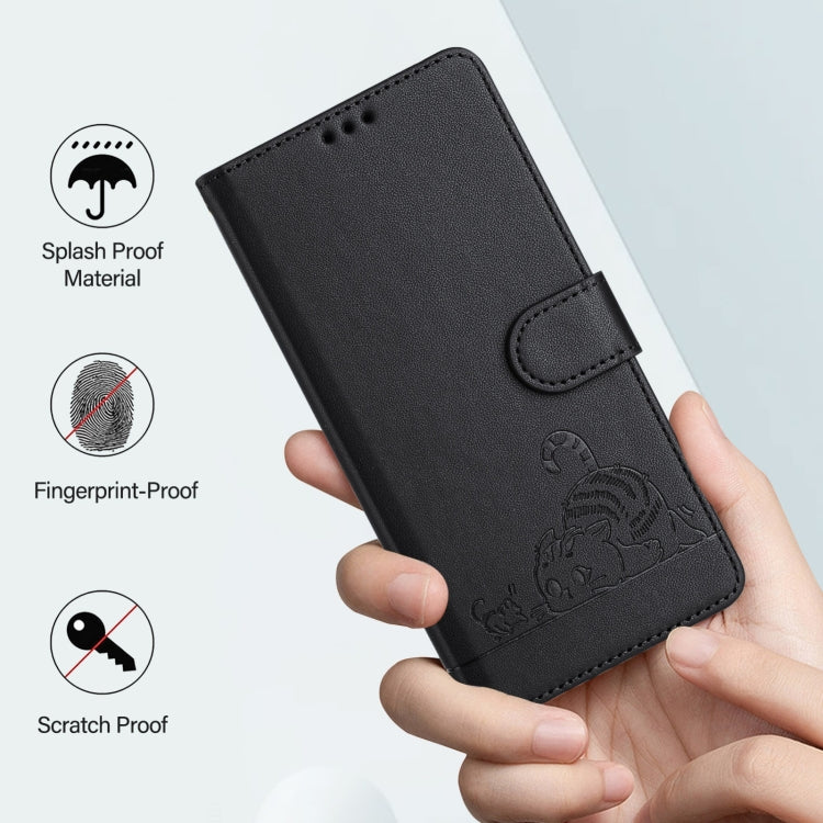 For Blackview Shark 8 Cat Rat Embossed Pattern RFID Leather Phone Case with Lanyard(Black) - More Brand by PMC Jewellery | Online Shopping South Africa | PMC Jewellery | Buy Now Pay Later Mobicred