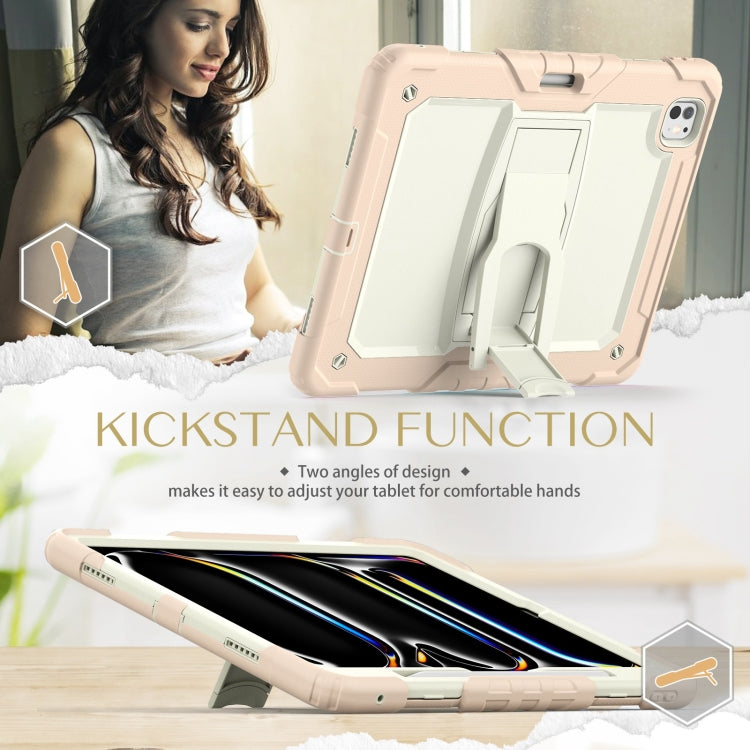 For iPad Pro 13 2024 Silicone Hydric PC Tablet Case with Shoulder Strap & Holder(Beige Rose Gold) - iPad Pro 13 2024 Cases by PMC Jewellery | Online Shopping South Africa | PMC Jewellery | Buy Now Pay Later Mobicred