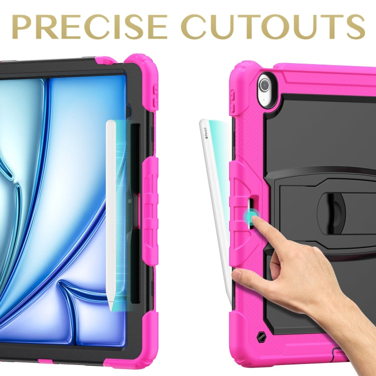 For iPad Air 13 2024 Silicone Hydric PC Tablet Case with Shoulder Strap & Holder(Rose Red) - iPad Air 13 2024 Cases by PMC TechLife | Online Shopping South Africa | PMC TechLife | Buy Now Pay Later Mobicred