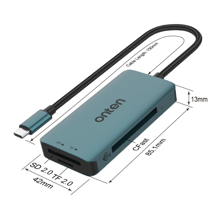 Onten C15 3 in 1 USB-C / Type-C to CFast 2.0 & SD & TF Card Reader(Pine Green) - Card Reader by Onten | Online Shopping South Africa | PMC Jewellery | Buy Now Pay Later Mobicred