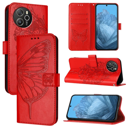 For Blackview Shark 8 Embossed Butterfly Leather Phone Case(Red) - More Brand by PMC Jewellery | Online Shopping South Africa | PMC Jewellery | Buy Now Pay Later Mobicred