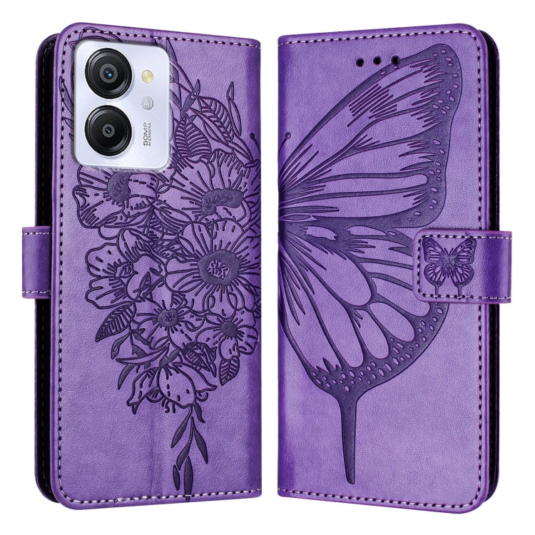 For Blackview Color 8 Embossed Butterfly Leather Phone Case(Purple) - More Brand by PMC Jewellery | Online Shopping South Africa | PMC Jewellery | Buy Now Pay Later Mobicred