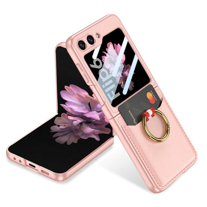 For Samsung Galaxy Z Flip6 GKK Integrated Ultra-thin Leather Card Slots Phone Case with Ring Holder(Pink) - Galaxy Z Flip6 5G Cases by GKK | Online Shopping South Africa | PMC Jewellery | Buy Now Pay Later Mobicred