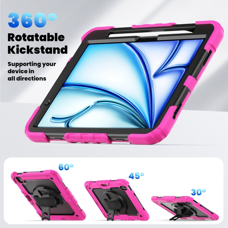 For iPad Air 11 2025 / 2024 Silicone Hybrid PC Tablet Case with Shoulder Strap(Black + Rose Red) - iPad Air 11 2025 / 2024 Cases by PMC TechLife | Online Shopping South Africa | PMC TechLife | Buy Now Pay Later Mobicred