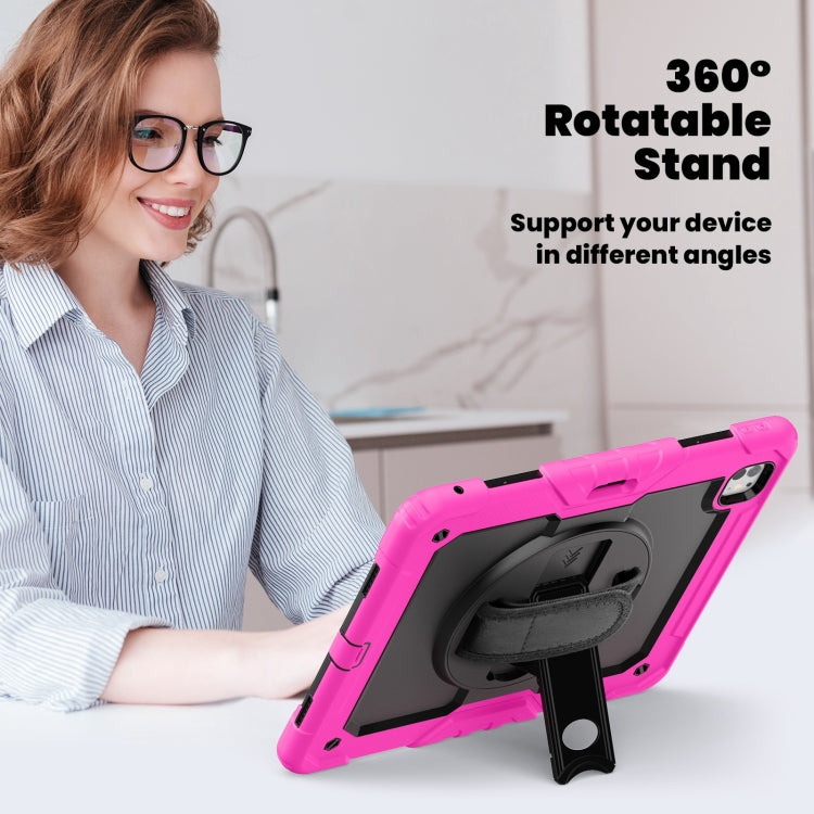 For iPad Pro 13 2024 Silicone Hybrid PC Tablet Case with Shoulder Strap(Black + Rose Red) - iPad Pro 13 2024 Cases by PMC Jewellery | Online Shopping South Africa | PMC Jewellery | Buy Now Pay Later Mobicred