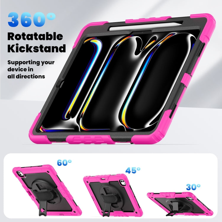 For iPad Pro 13 2024 Silicone Hybrid PC Tablet Case with Shoulder Strap(Black + Rose Red) - iPad Pro 13 2024 Cases by PMC TechLife | Online Shopping South Africa | PMC TechLife | Buy Now Pay Later Mobicred
