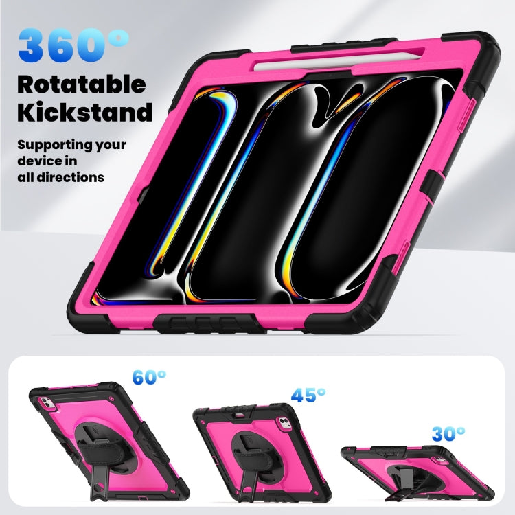 For iPad Pro 13 2024 Silicone Hybrid PC Tablet Case with Shoulder Strap(Rose Red + Black) - iPad Pro 13 2024 Cases by PMC TechLife | Online Shopping South Africa | PMC TechLife | Buy Now Pay Later Mobicred