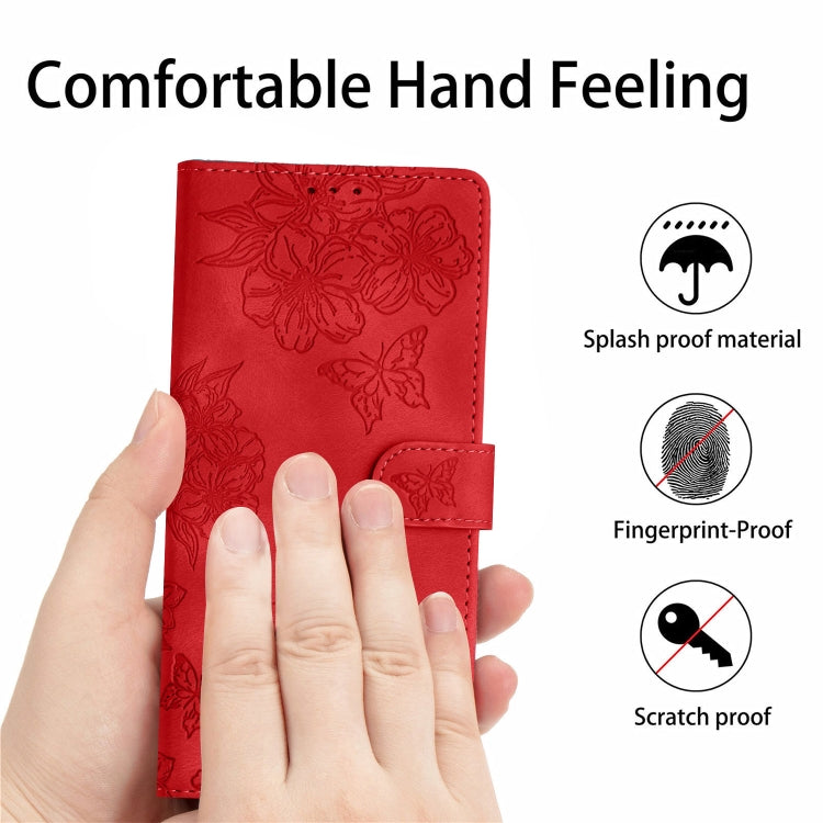 For iPhone 16 Plus Cherry Blossom Butterfly Skin Feel Embossed PU Phone Case(Red) - free shipping - PMC TechLife - Order now!