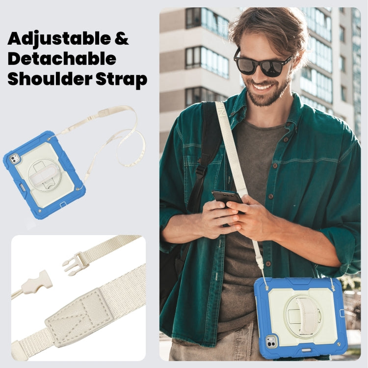 For iPad Pro 11 2024 Silicone Hybrid PC Tablet Case with Shoulder Strap(Beige + Cyan-blue) - iPad Pro 11 2024 Cases by PMC TechLife | Online Shopping South Africa | PMC TechLife | Buy Now Pay Later Mobicred