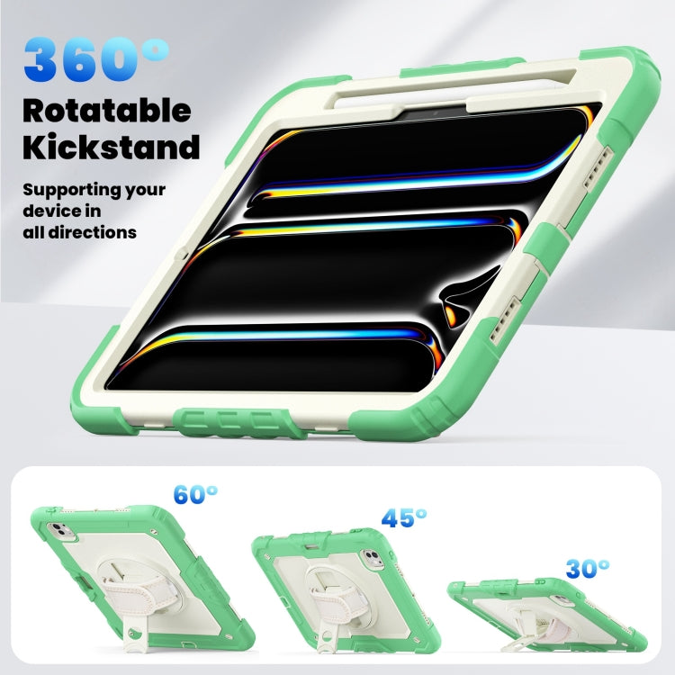 For iPad Pro 11 2024 Silicone Hybrid PC Tablet Case with Shoulder Strap(Beige + Light Green) - iPad Pro 11 2024 Cases by PMC TechLife | Online Shopping South Africa | PMC TechLife | Buy Now Pay Later Mobicred