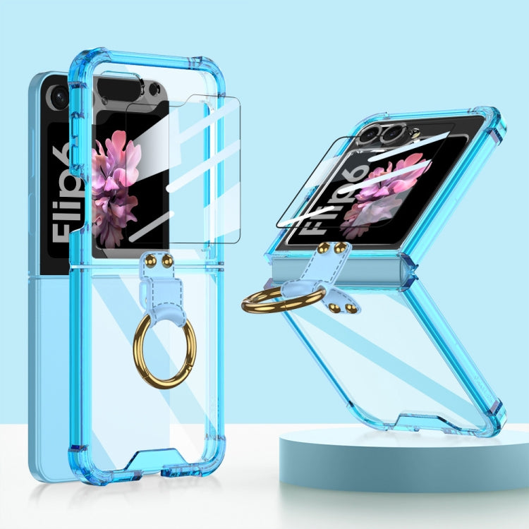 For Samsung Galaxy Z Flip6 GKK Airbag Ring Full Coverage Phone Case with Tempered Film(Blue) - Galaxy Z Flip6 5G Cases by GKK | Online Shopping South Africa | PMC Jewellery | Buy Now Pay Later Mobicred