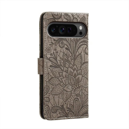 For Google Pixel 9 Pro Lace Flower Embossing Flip Leather Phone Case(Grey) - Google Cases by PMC Jewellery | Online Shopping South Africa | PMC Jewellery | Buy Now Pay Later Mobicred