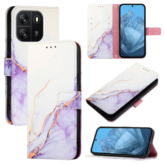 For Blackview Wave 6C PT003 Marble Pattern Flip Leather Phone Case(White Purple) - More Brand by PMC Jewellery | Online Shopping South Africa | PMC Jewellery | Buy Now Pay Later Mobicred