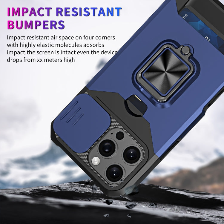 For iPhone 16 Pro Max Camera Shield Card Slot PC+TPU Phone Case(Blue) - iPhone 16 Pro Max Cases by PMC Jewellery | Online Shopping South Africa | PMC Jewellery | Buy Now Pay Later Mobicred