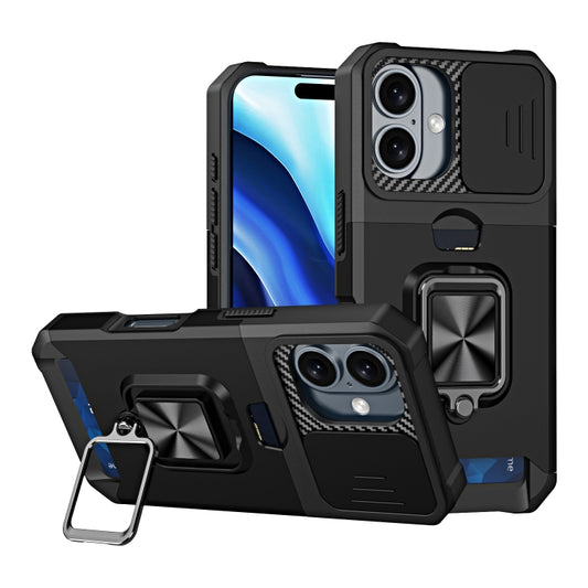 For iPhone 16 Plus Camera Shield Card Slot PC+TPU Phone Case(Black) - iPhone 16 Plus Cases by PMC Jewellery | Online Shopping South Africa | PMC Jewellery | Buy Now Pay Later Mobicred