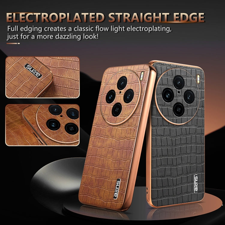 For vivo X100 Pro 5G / X100s Pro AZNS Electroplated Frame Crocodile Texture Full Coverage Phone Case(Brown) - X100 Pro Cases by AZNS | Online Shopping South Africa | PMC Jewellery | Buy Now Pay Later Mobicred