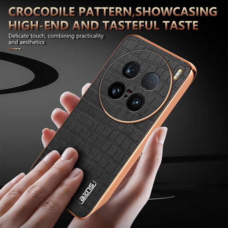 For vivo X100 Ultra AZNS Electroplated Frame Crocodile Texture Full Coverage Phone Case(Brown) - vivo Cases by AZNS | Online Shopping South Africa | PMC Jewellery | Buy Now Pay Later Mobicred