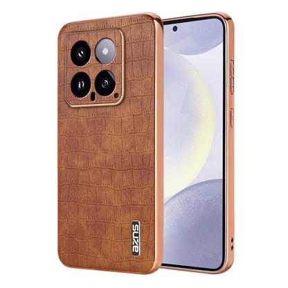 For Xiaomi 14 AZNS Electroplated Frame Crocodile Texture Full Coverage Phone Case(Brown) - 14 Cases by AZNS | Online Shopping South Africa | PMC Jewellery | Buy Now Pay Later Mobicred