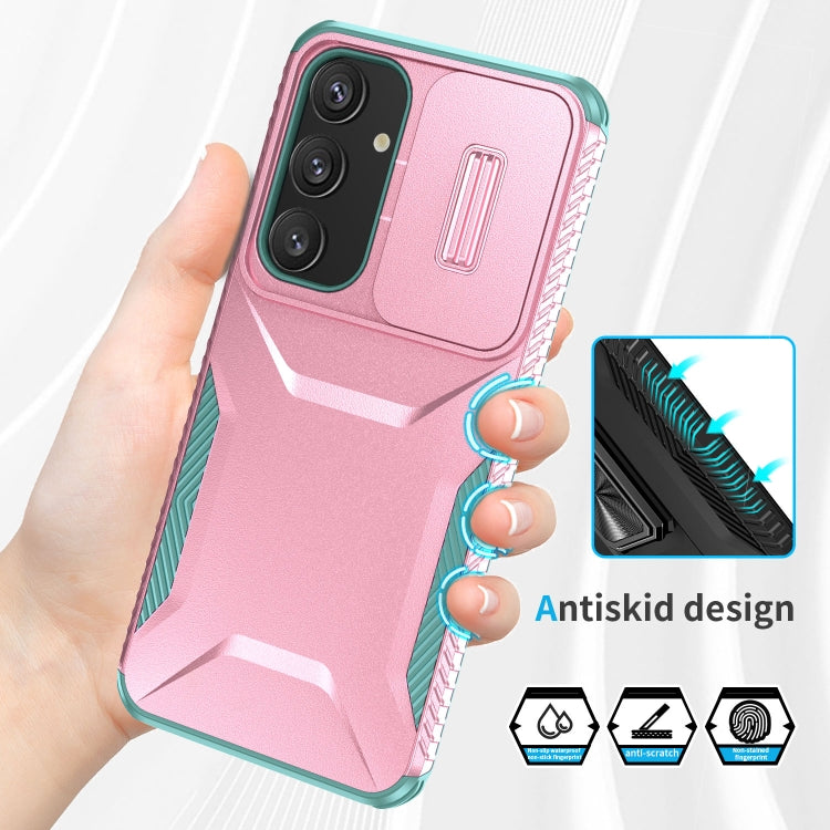 For Samsung Galaxy S25 5G / S24 5G Sliding Camshield Phone Case(Pink + Grey Green) - Galaxy S24 5G Cases by PMC Jewellery | Online Shopping South Africa | PMC Jewellery | Buy Now Pay Later Mobicred