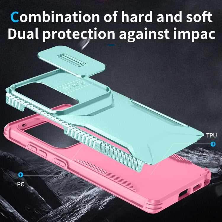 For Samsung Galaxy S25 Ultra 5G Sliding Camshield Phone Case(Grey Green + Pink) - Galaxy S25 Ultra 5G Cases by PMC Jewellery | Online Shopping South Africa | PMC Jewellery | Buy Now Pay Later Mobicred