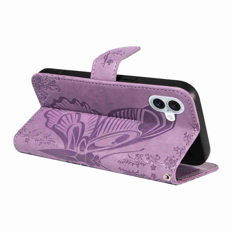 For iPhone 16 Plus Swallowtail Butterfly Embossed Leather Phone Case(Purple) - iPhone 16 Plus Cases by PMC TechLife | Online Shopping South Africa | PMC TechLife | Buy Now Pay Later Mobicred