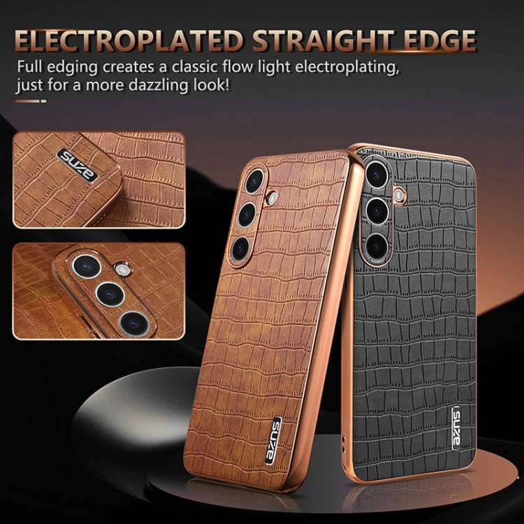 For Samsung Galaxy S25 5G AZNS Electroplated Frame Crocodile Texture Full Coverage Phone Case(White) - free shipping - PMC Jewellery - Order now!