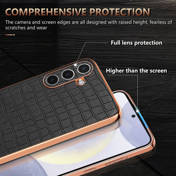 For Samsung Galaxy S25 5G AZNS Electroplated Frame Crocodile Texture Full Coverage Phone Case(White) - free shipping - PMC Jewellery - Order now!