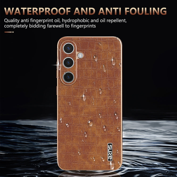 For Samsung Galaxy S25 5G AZNS Electroplated Frame Crocodile Texture Full Coverage Phone Case(White) - free shipping - PMC Jewellery - Order now!