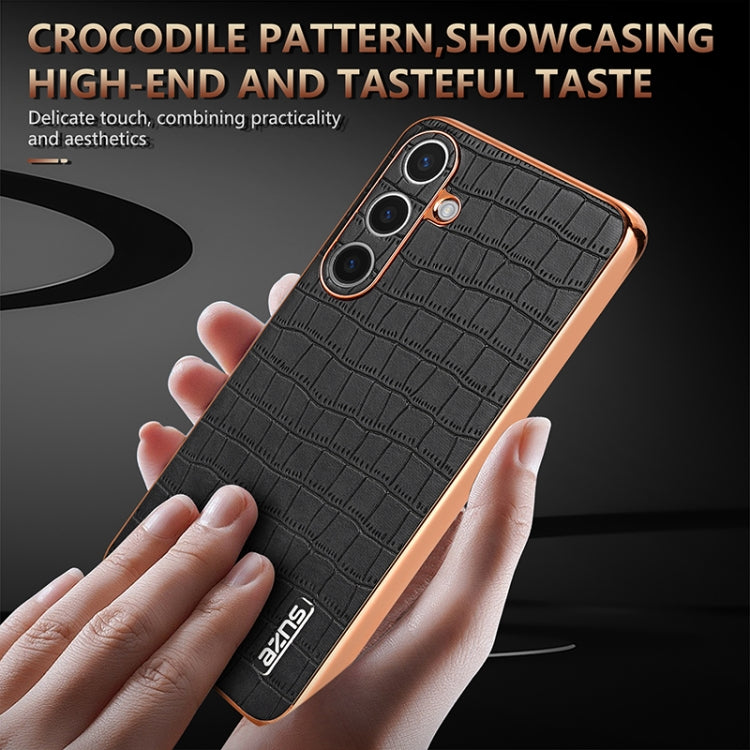 For Samsung Galaxy S25 5G AZNS Electroplated Frame Crocodile Texture Full Coverage Phone Case(White) - free shipping - PMC Jewellery - Order now!