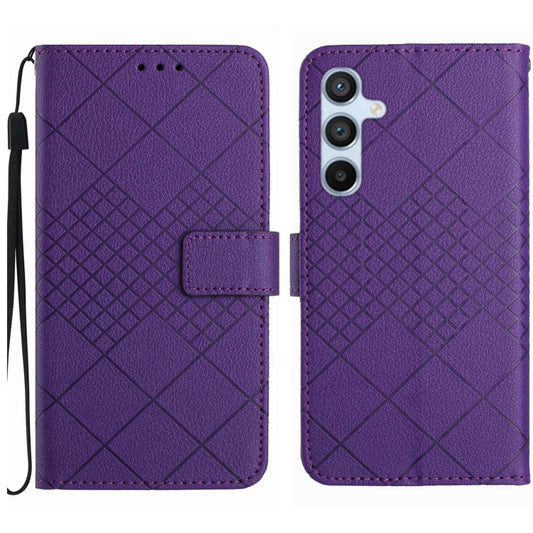 For Samsung Galaxy S25 5G Rhombic Grid Texture Leather Phone Case(Purple) - Galaxy S25 5G Cases by PMC Jewellery | Online Shopping South Africa | PMC Jewellery | Buy Now Pay Later Mobicred