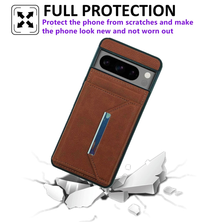 For Google Pixel 9 Pro XL Solid Color Metal Buckle Card Slots Bag Phone Case(Brown) - Google Cases by PMC Jewellery | Online Shopping South Africa | PMC Jewellery | Buy Now Pay Later Mobicred