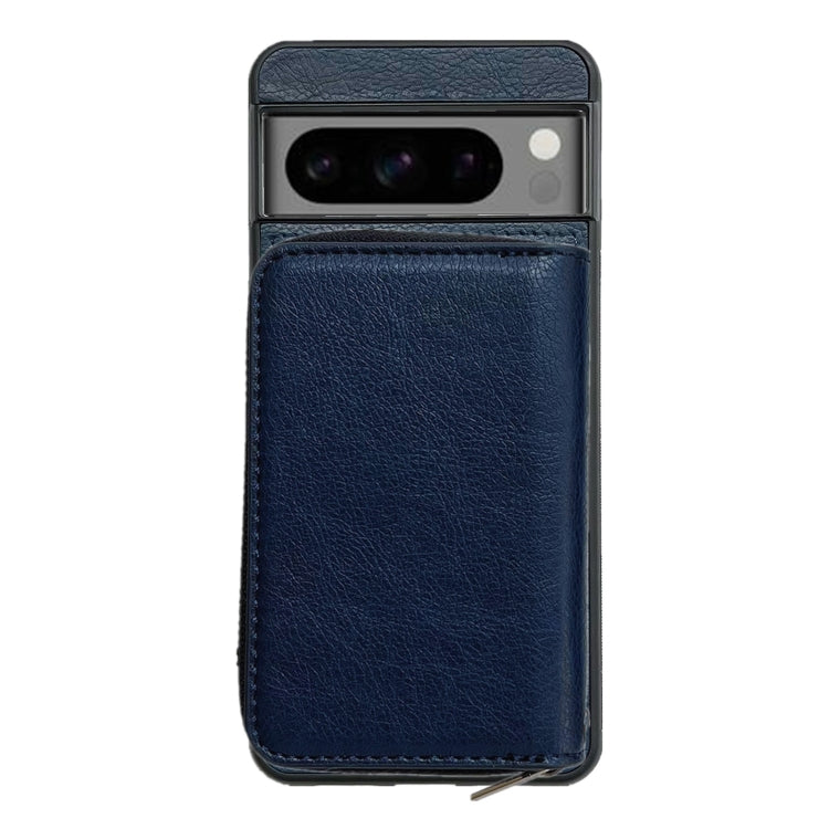 For Google Pixel 8 Pro Solid Color Zipper 11-Card Slots Bag Phone Case with Lanyard(Blue) - Google Cases by PMC TechLife | Online Shopping South Africa | PMC TechLife | Buy Now Pay Later Mobicred