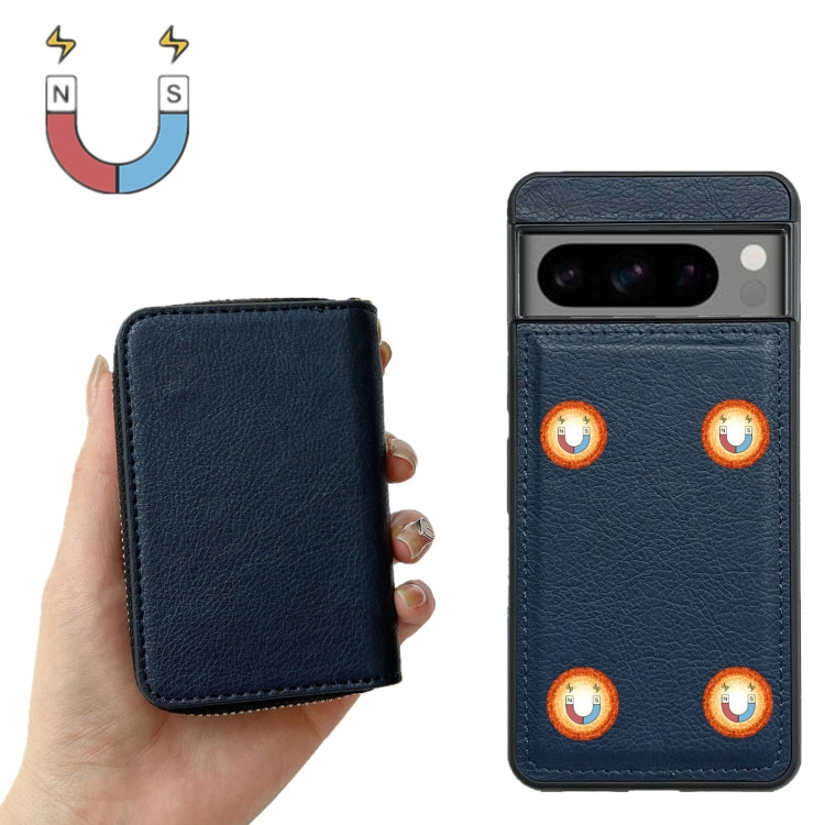 For Google Pixel 8 Pro Solid Color Zipper 11-Card Slots Bag Phone Case with Lanyard(Blue) - Google Cases by PMC TechLife | Online Shopping South Africa | PMC TechLife | Buy Now Pay Later Mobicred