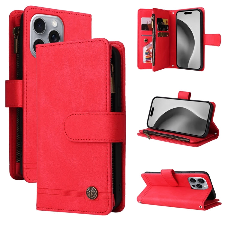 For iPhone 16 Pro Max Skin Feel Multi-Card Wallet Zipper Leather Phone Case(Red) - iPhone 16 Pro Max Cases by PMC Jewellery | Online Shopping South Africa | PMC Jewellery | Buy Now Pay Later Mobicred