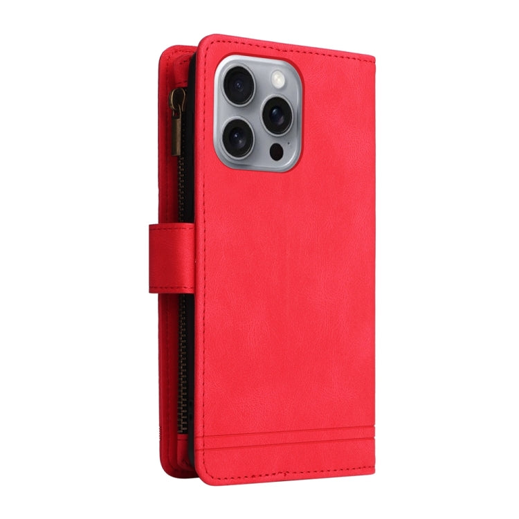 For iPhone 16 Pro Max Skin Feel Multi-Card Wallet Zipper Leather Phone Case(Red) - iPhone 16 Pro Max Cases by PMC Jewellery | Online Shopping South Africa | PMC Jewellery | Buy Now Pay Later Mobicred