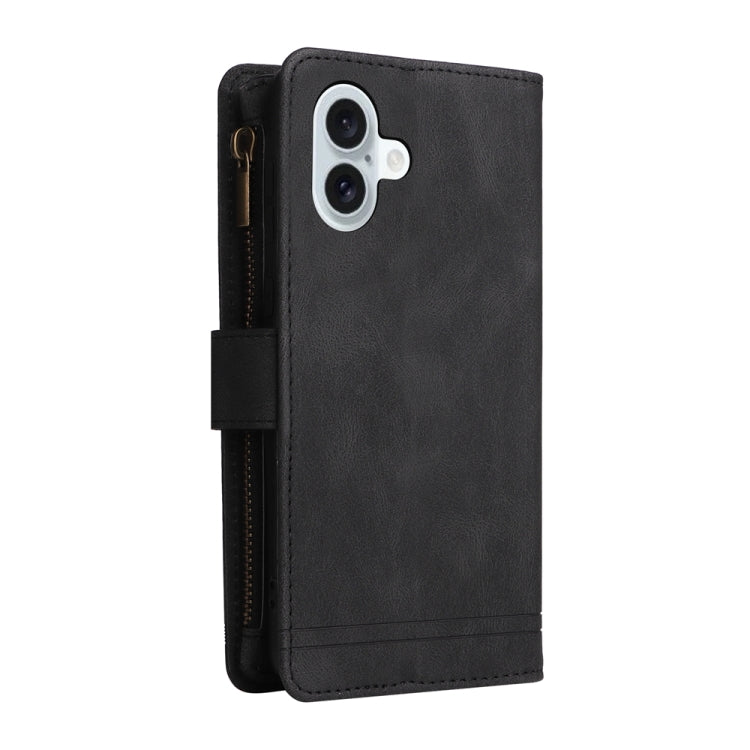 For iPhone 16 Plus Skin Feel Multi-Card Wallet Zipper Leather Phone Case(Black) - iPhone 16 Plus Cases by PMC TechLife | Online Shopping South Africa | PMC TechLife | Buy Now Pay Later Mobicred