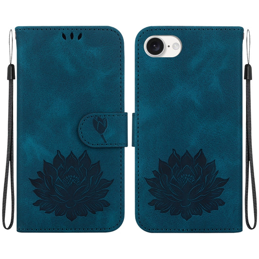 For iPhone SE 2024 Lotus Embossed Leather Phone Case(Dark Blue) - More iPhone Cases by PMC Jewellery | Online Shopping South Africa | PMC Jewellery | Buy Now Pay Later Mobicred