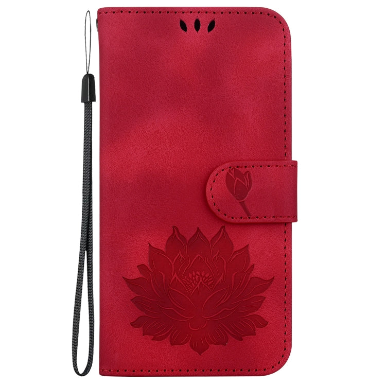For iPhone 16e Lotus Embossed Leather Phone Case(Red) - iPhone 16e Cases by PMC TechLife | Online Shopping South Africa | PMC TechLife | Buy Now Pay Later Mobicred