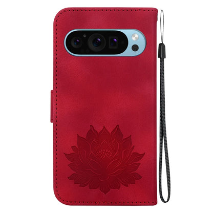 For Google Pixel 9 Pro Lotus Embossed Leather Phone Case(Red) - Google Cases by PMC Jewellery | Online Shopping South Africa | PMC Jewellery | Buy Now Pay Later Mobicred