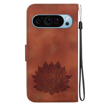 For Google Pixel 9 Lotus Embossed Leather Phone Case(Brown) - Google Cases by PMC Jewellery | Online Shopping South Africa | PMC Jewellery | Buy Now Pay Later Mobicred