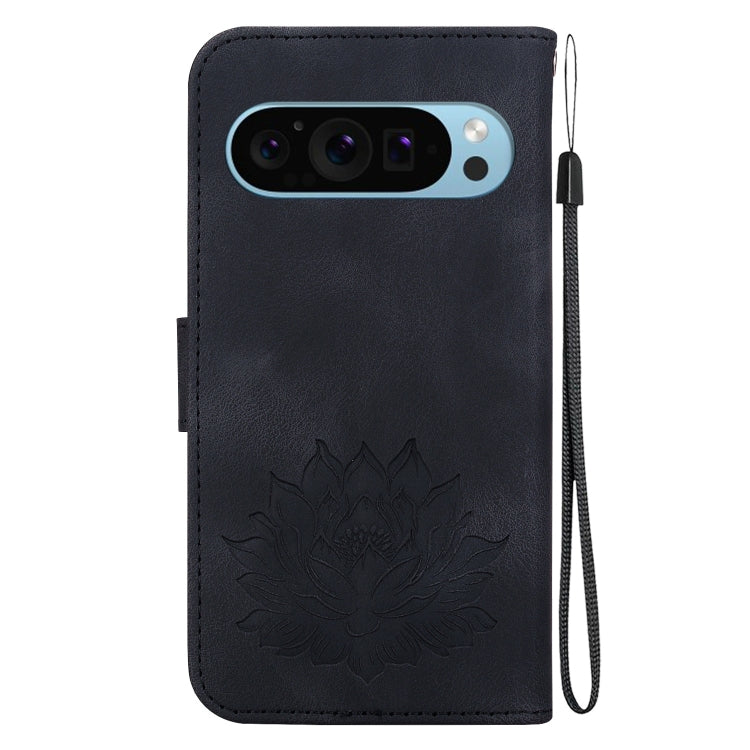 For Google Pixel 9 Lotus Embossed Leather Phone Case(Black) - Google Cases by PMC Jewellery | Online Shopping South Africa | PMC Jewellery | Buy Now Pay Later Mobicred