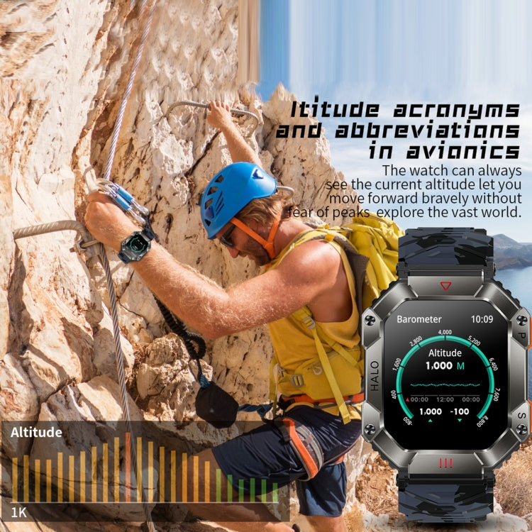 KR80 2.0 inch BT5.1 IP67 Sport Smart Watch, Support Bluetooth Call / Sleep / Blood Oxygen / Heart Rate / Blood Pressure Health Monitor(Black+Camouflage) - Smart Watches by PMC Jewellery | Online Shopping South Africa | PMC Jewellery | Buy Now Pay Later Mobicred