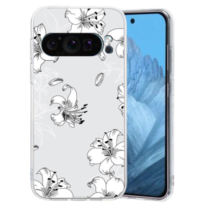 For Google Pixel 9 Colored Drawing Pattern Transparent TPU Phone Case(White Flower) - Google Cases by PMC Jewellery | Online Shopping South Africa | PMC Jewellery | Buy Now Pay Later Mobicred