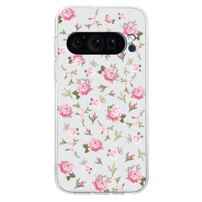 For Google Pixel 9 Colored Drawing Pattern Transparent TPU Phone Case(Pink Floral) - Google Cases by PMC Jewellery | Online Shopping South Africa | PMC Jewellery | Buy Now Pay Later Mobicred